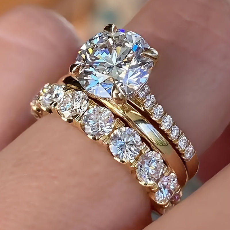Elegant Three-piece Set Inlaid Zircon Elegant Diamond Ring