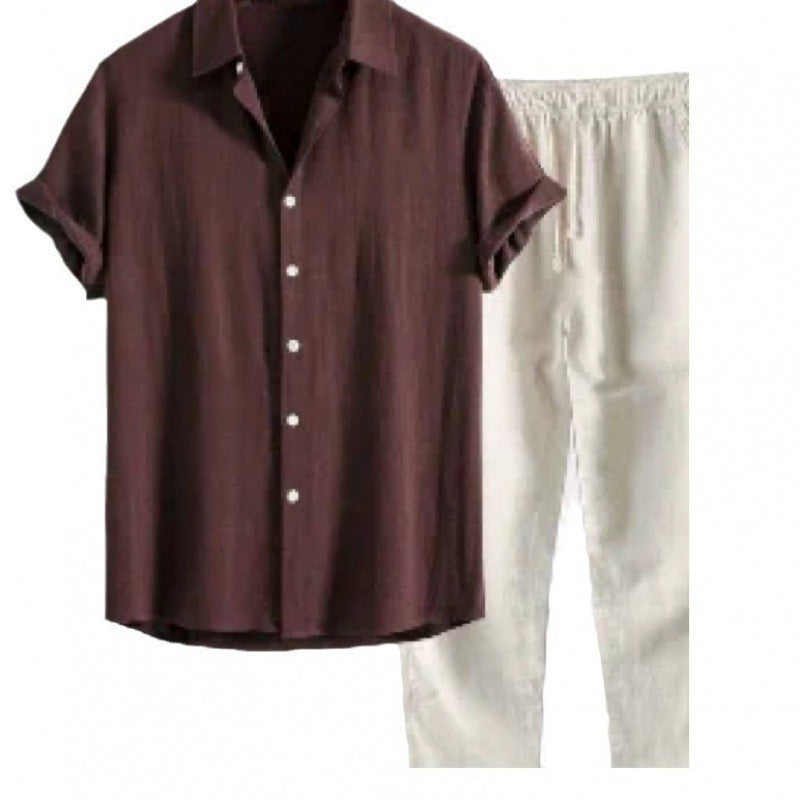 Men's Casual Loose Short Sleeve Shirt Casual Pants Suit