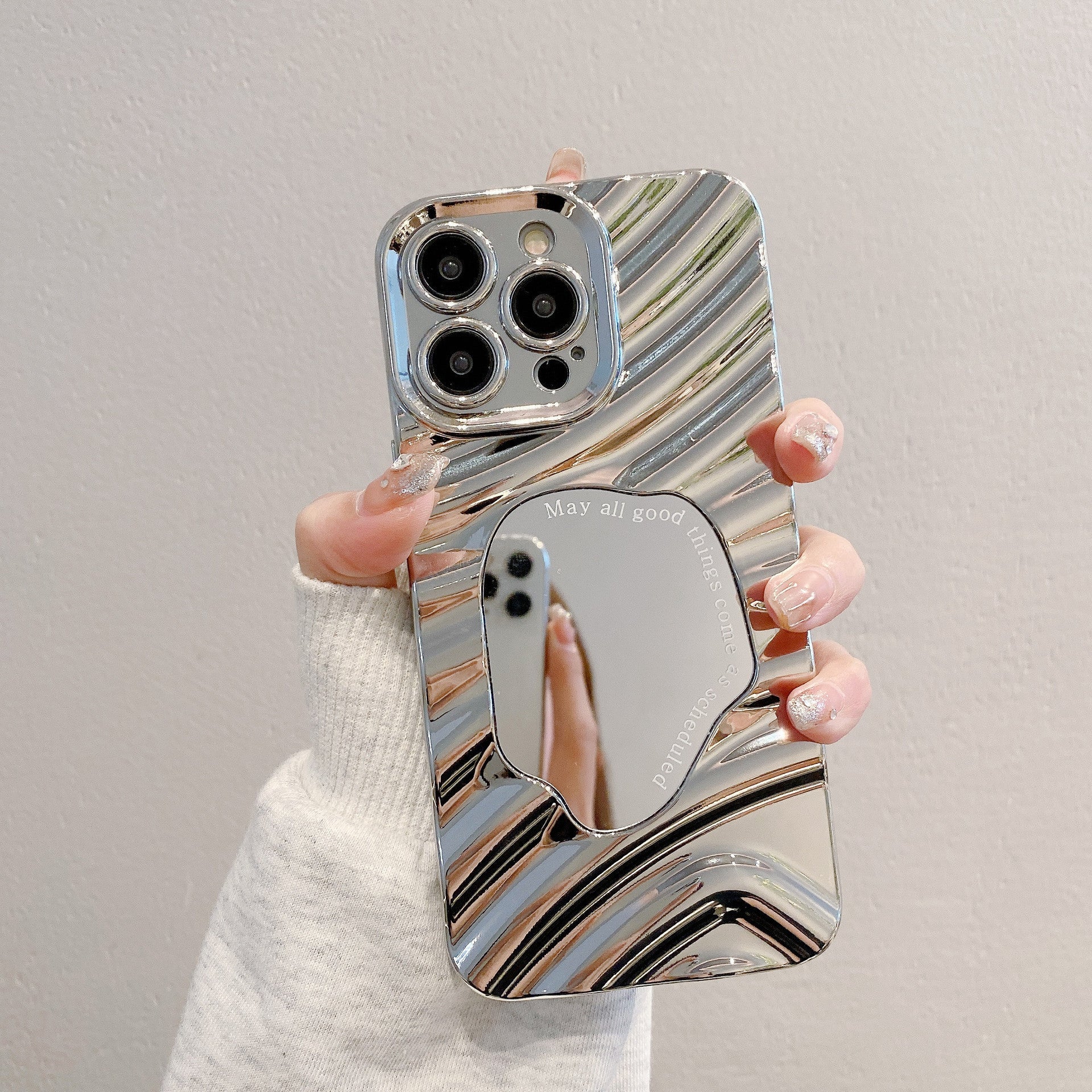 Advanced Silver Applicable To 16 Protective Case 15PROMAX Water Ripple Mirror Drop-resistant Phone Case