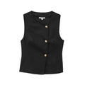 Linen Blend Double Breasted Vest Top With Belt Linen Blend Wide Leg Pants