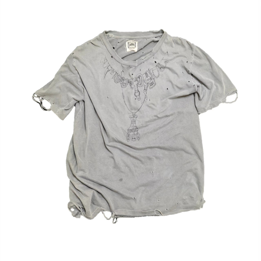 Damaged Neck lace Reworked Washed Short Sleeves