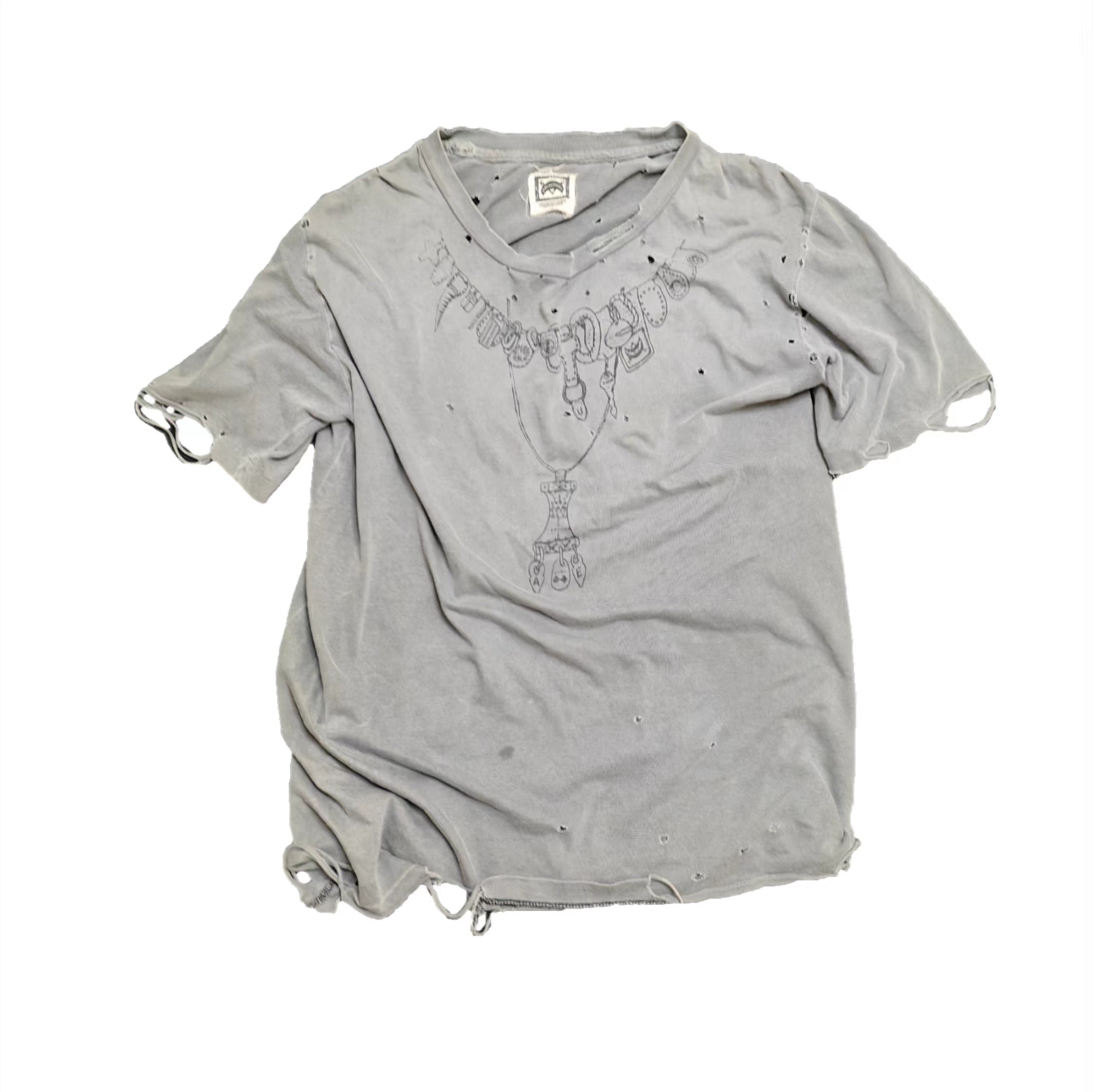 Damaged Neck lace Reworked Washed Short Sleeves
