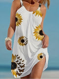 Plus Size Sleeveless Camisole Sunflower Printed Vest Elegant Wrap Women's Sexy Party Casual Loose Dresses