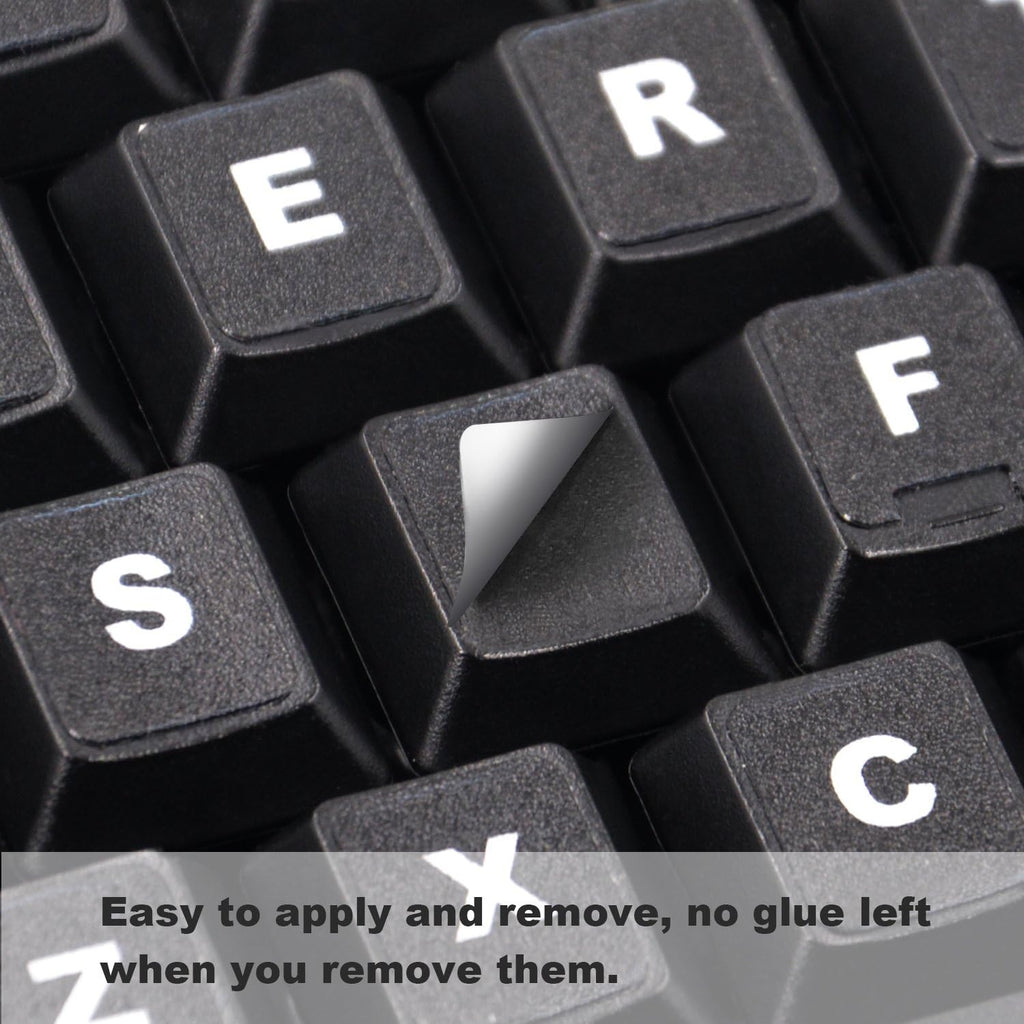 [2 Pack] Universal English Keyboard Stickers, Replacement English Keyboard Stickers with Black Background and White Lettering, Each Unit: 0.43" X 0.51" -Matte