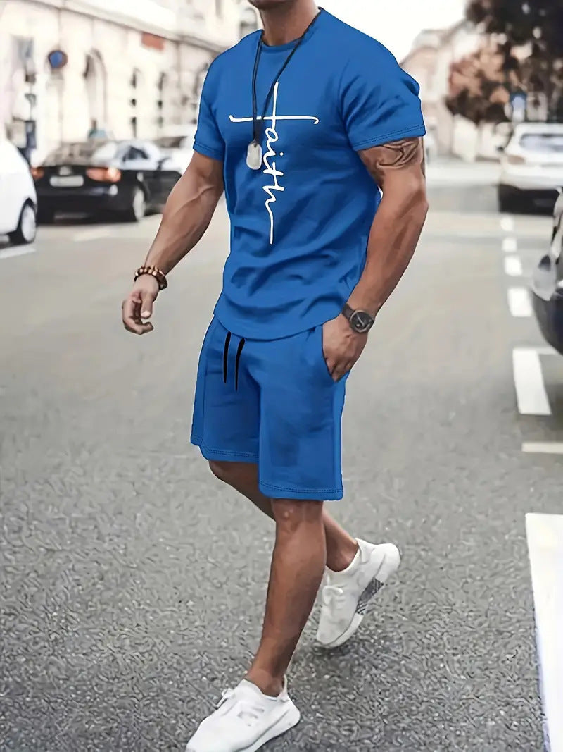 Casual Sports Suit Round Neck Short Sleeve 3d Digital Printing Design Two-piece Set