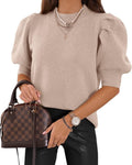 Half Turtleneck Lantern Sleeve Sweater Short Sleeve Pleated Sweater