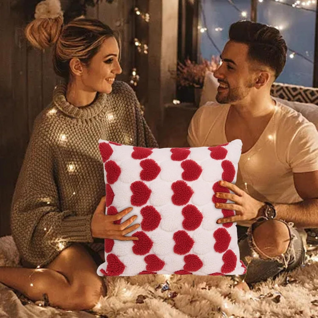Heart Cute Decorative Valentines Throw Pillow Covers 18x18 Inch, Soft Square Cushion Case,Home Decor For Living Room Couch Bed Sofa, Set Of 2 Pack