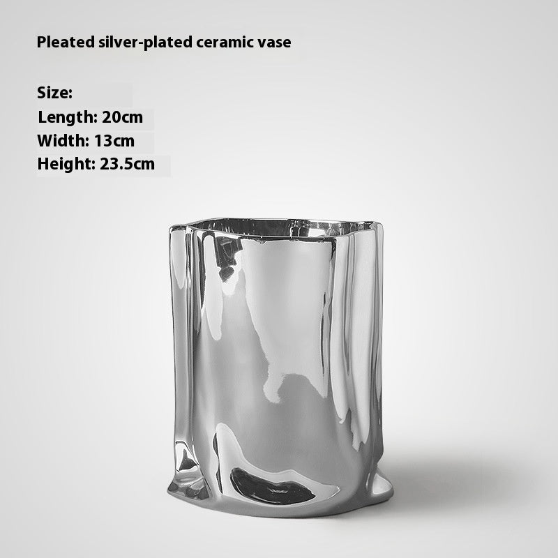 Ceramic Vase Silver-plated Simple Living Room Paper Bag Flower Arrangement