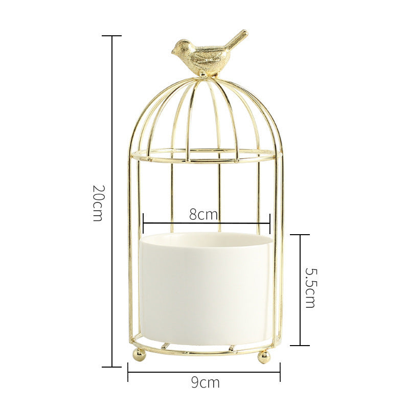 Light Luxury Iron Art Succulent Flower Pot Gilded Bird Cage Iron Frame Vase