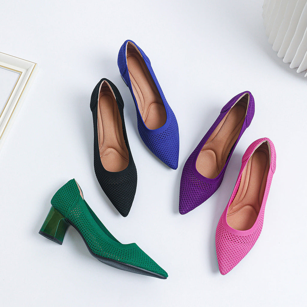 Women's Summer Casual Pointed Toe Chunky Heel Hollow Sandals