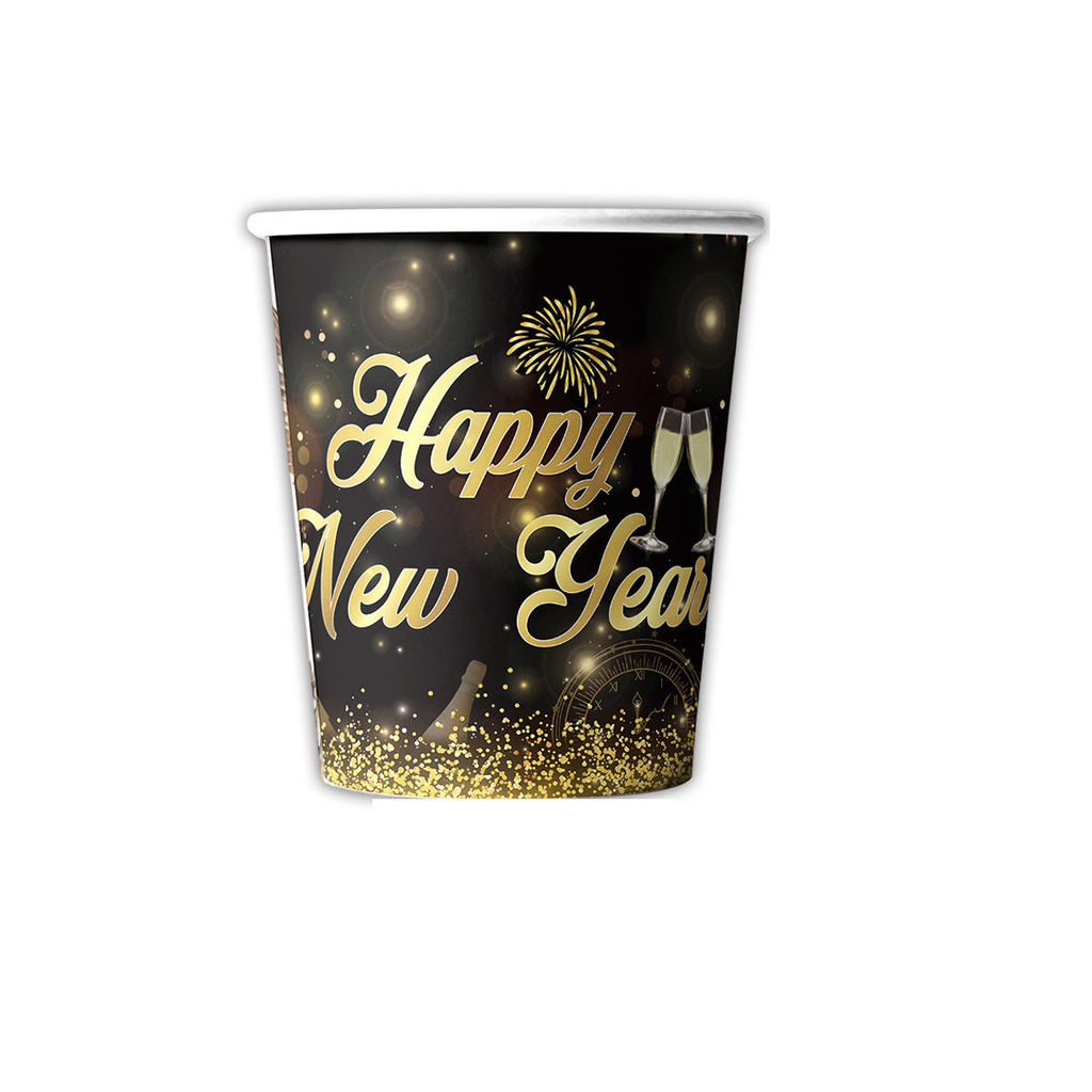 New Year Birthday Party Supplies Decoration Disposable Tableware Hanging Flag Cup Straw Tablecloth
