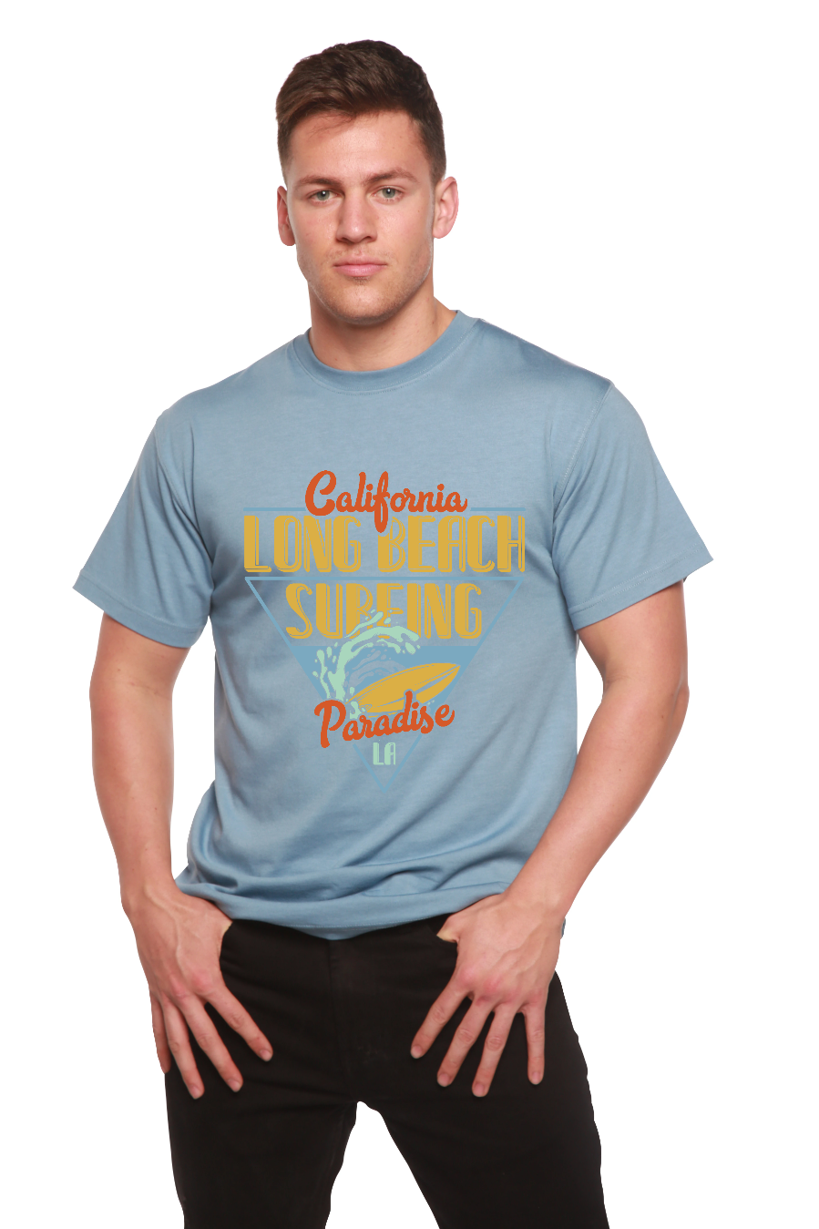 Long Beach Surfing Printed Men's Bamboo Viscose/Organic Cotton Short Sleeve Graphic T-Shirt